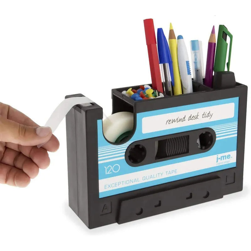 Multifunctional plastic pen holder storage box in blue, 1L capacity, 17x5x11.5cm for office desktop organisation