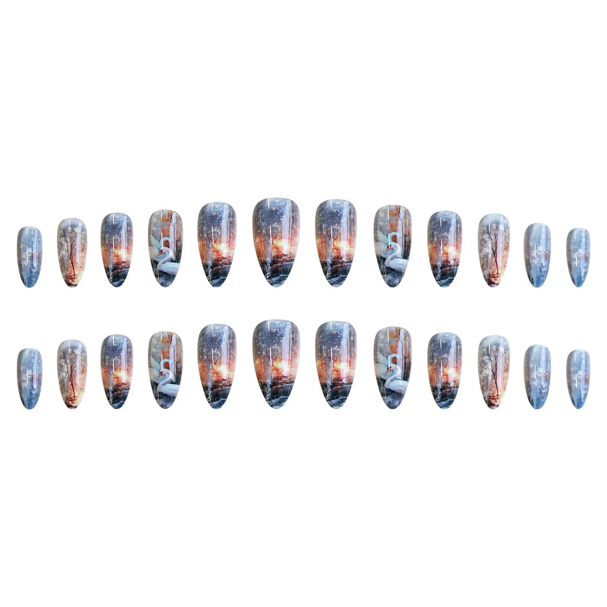 Starry sky pattern WM-43 Swan Lake Dance almond fake nails glue type for ladies