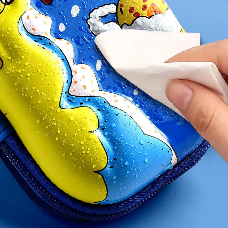 3D leather pencil case with astronaut pattern design showing textured surface and structured box shape