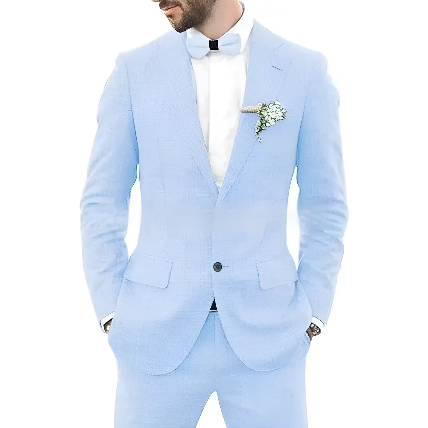 Men's linen hemp blend wedding suit in slim fit with jacket and trousers in dark blue colour