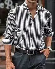 Men's casual striped button shirt in loose fit with long sleeves
