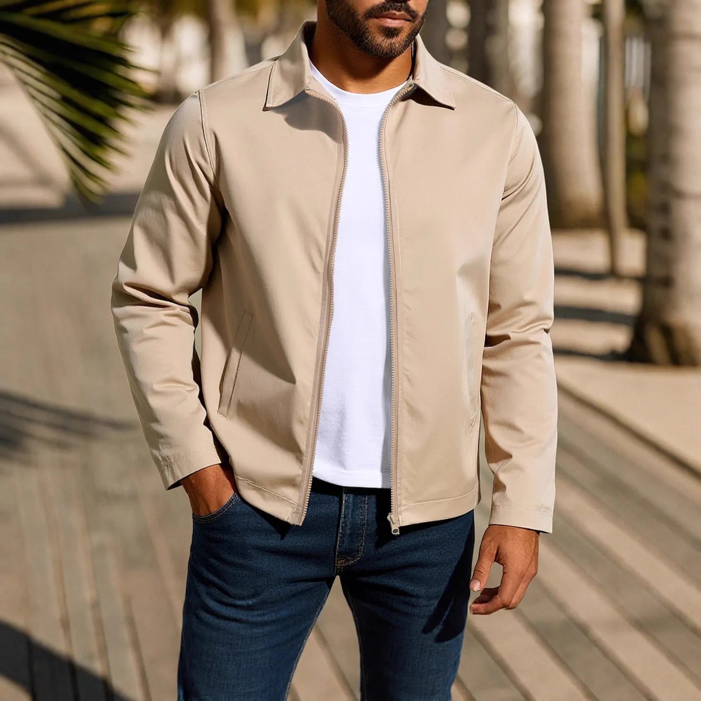 Men's zipper cardigan jacket with raglan sleeves in polyester blend available in four colours