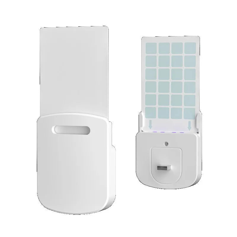 Home UV LED mosquito killer lamp with ABS shell, 80x36x95mm, USB plug-in, and five adhesive boards for indoor insect capture