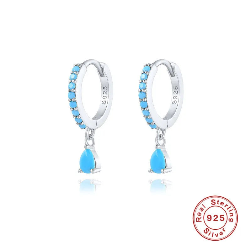 S925 sterling silver geometric water drop earrings with electroplated finish and stone accents