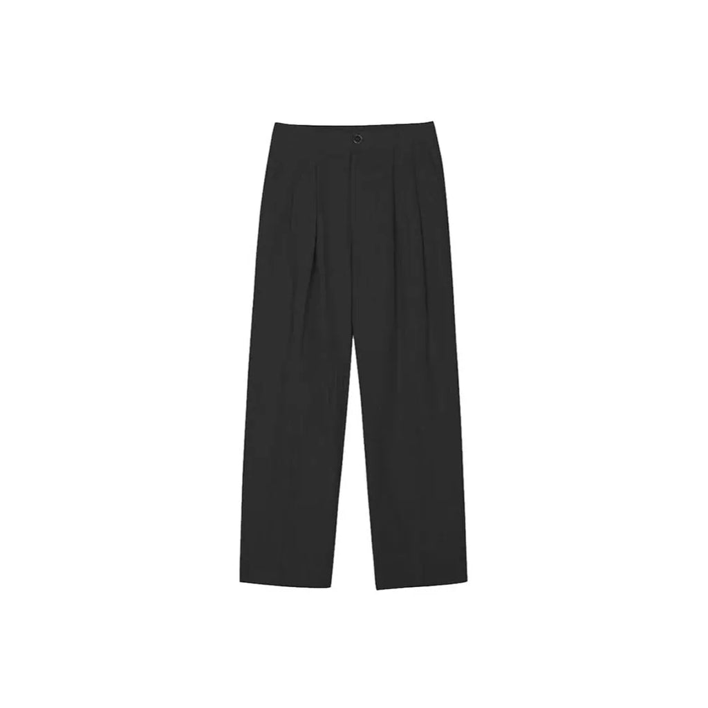 Men's light-weight apricot wide-leg cotton linen trousers with a non-iron finish on a hanger.