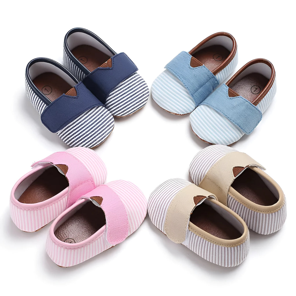Striped canvas soft sole toddler non-slip shoes for boys girls in multiple colours