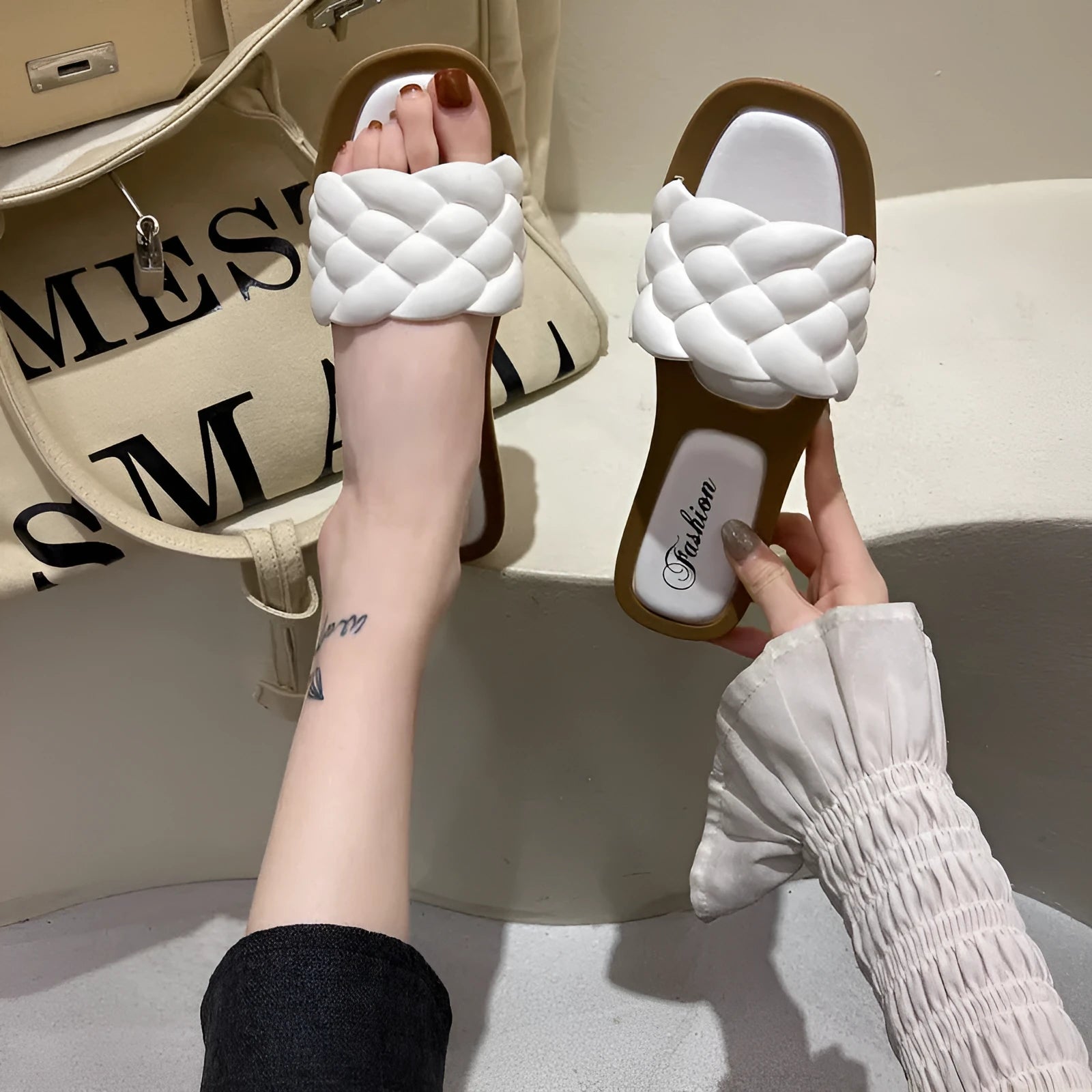 Women's plaid pattern beach sandals with thick anti-skid PVC soles in four colour options