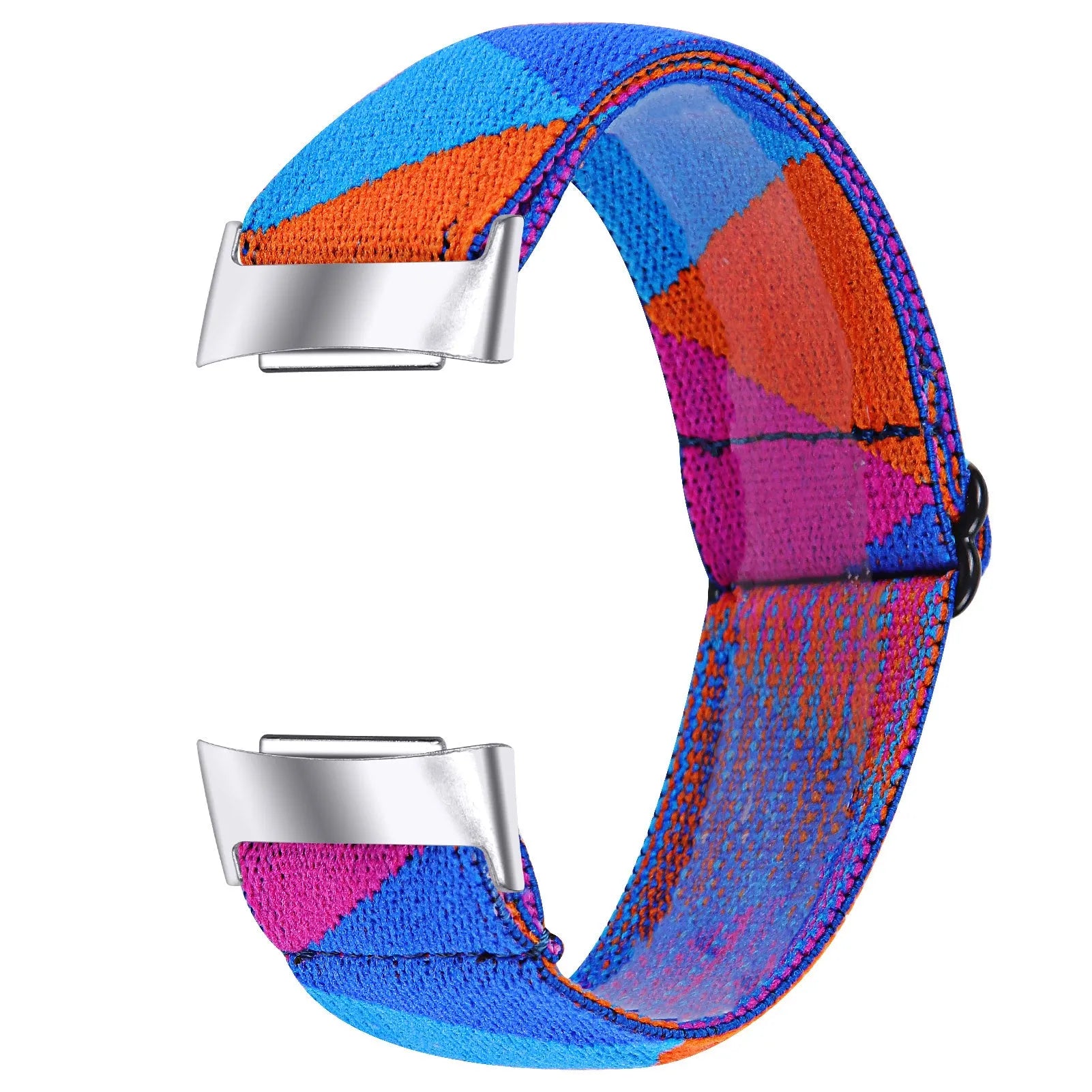 Printed elastic replacement watch strap compatible with Fitbit Charge 6, shown in an adjustable length.
