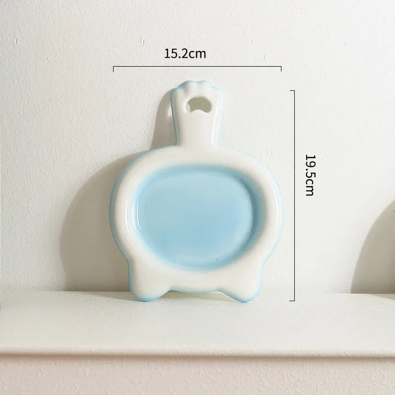 Ceramic cat bowl and plate set in blue, green, pink, or yellow with non-slip bottom