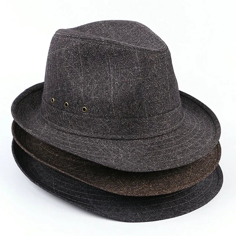 Traditional men's fedora hat with thickened construction in suit material or linen options