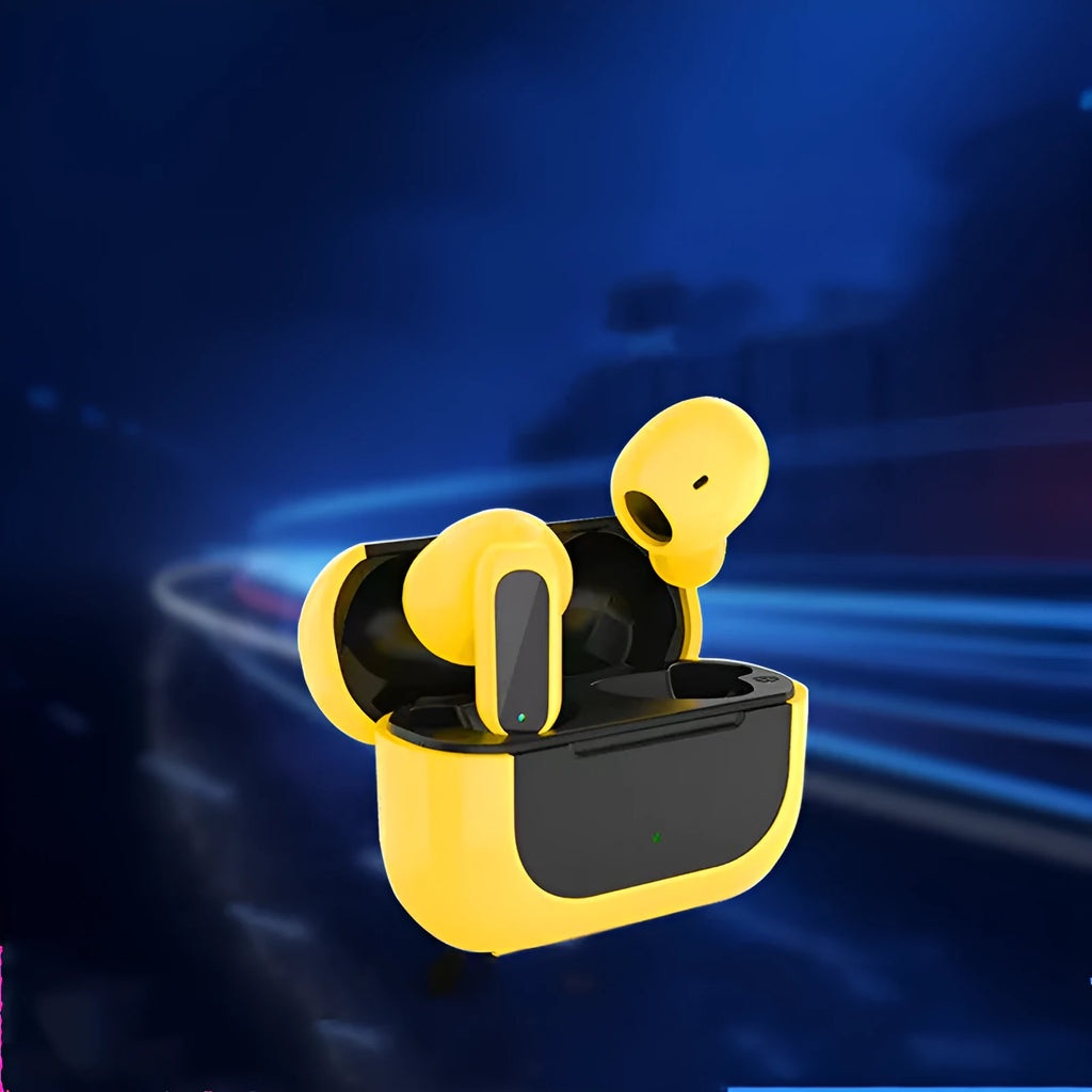 Jerry Cartoon wireless Bluetooth headphones in black, white and yellow colours with earplug design