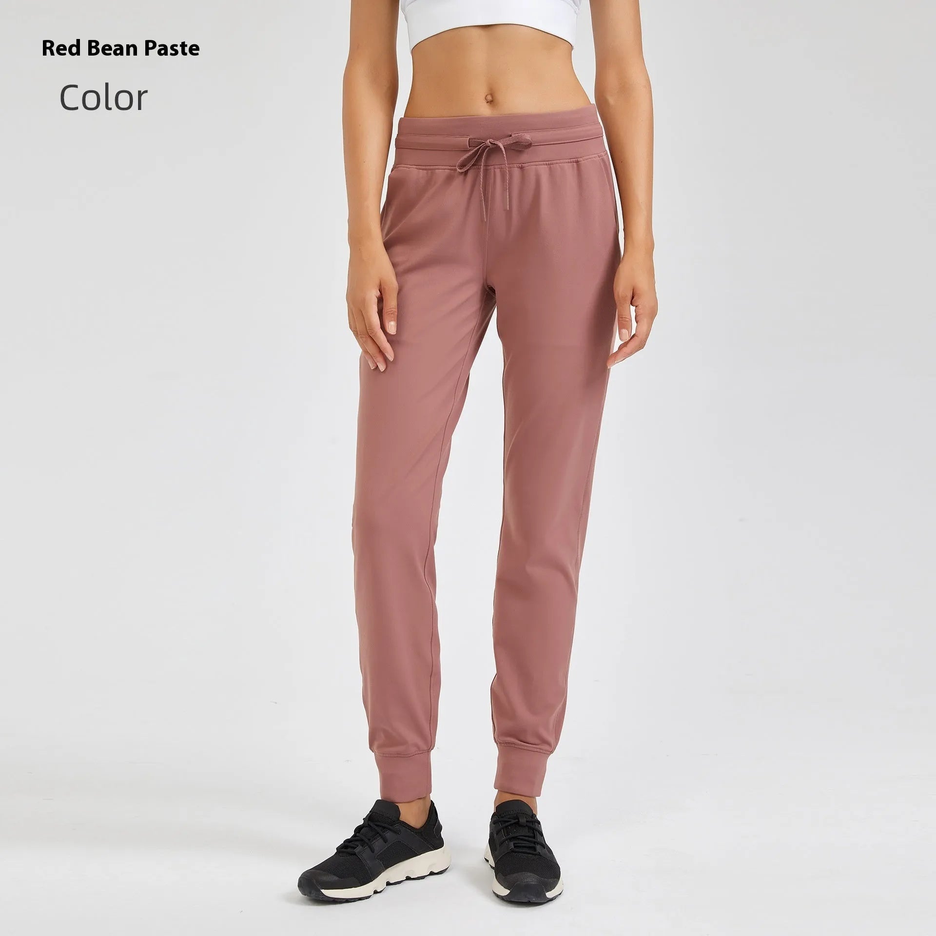 Women's high-waist yoga pants with drawstring waist in Belgian Blue colour