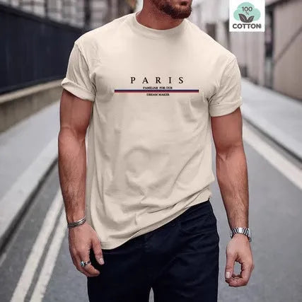 Men's loose fit pure cotton T-shirt with a printed letter design on the chest in apricot colour.