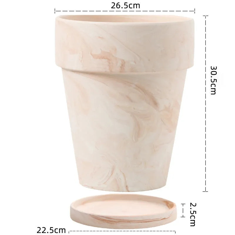 Gradient macchiato red and white pottery flowerpot on desktop with green plant, sizes 10cm to 30cm