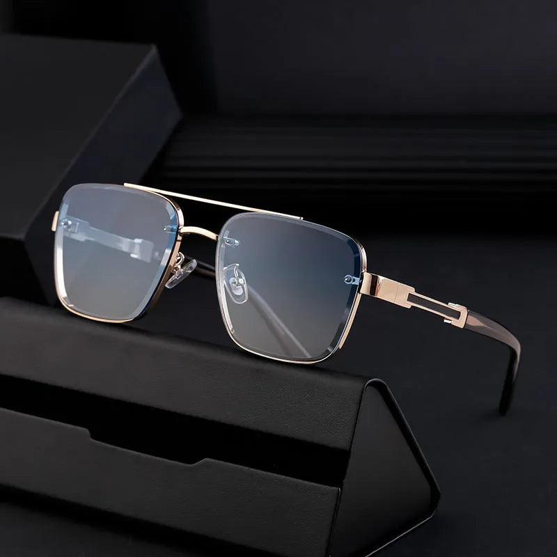 Men's UV protection vintage sunglasses with PC frame, grey tinted lenses, gold double gray colour