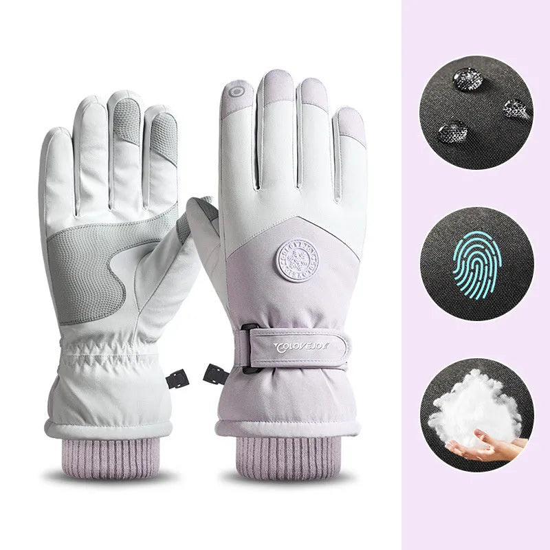 Snowflake cartoon print winter gloves, touchscreen and waterproof, one size, nylon with anti-skid palm