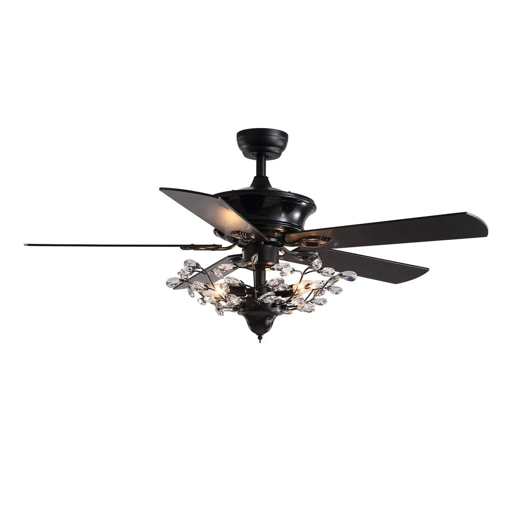 Wooden fan lamp with remote control, 52 inch blade span, wood lampshade and blades, for living room ceiling installation