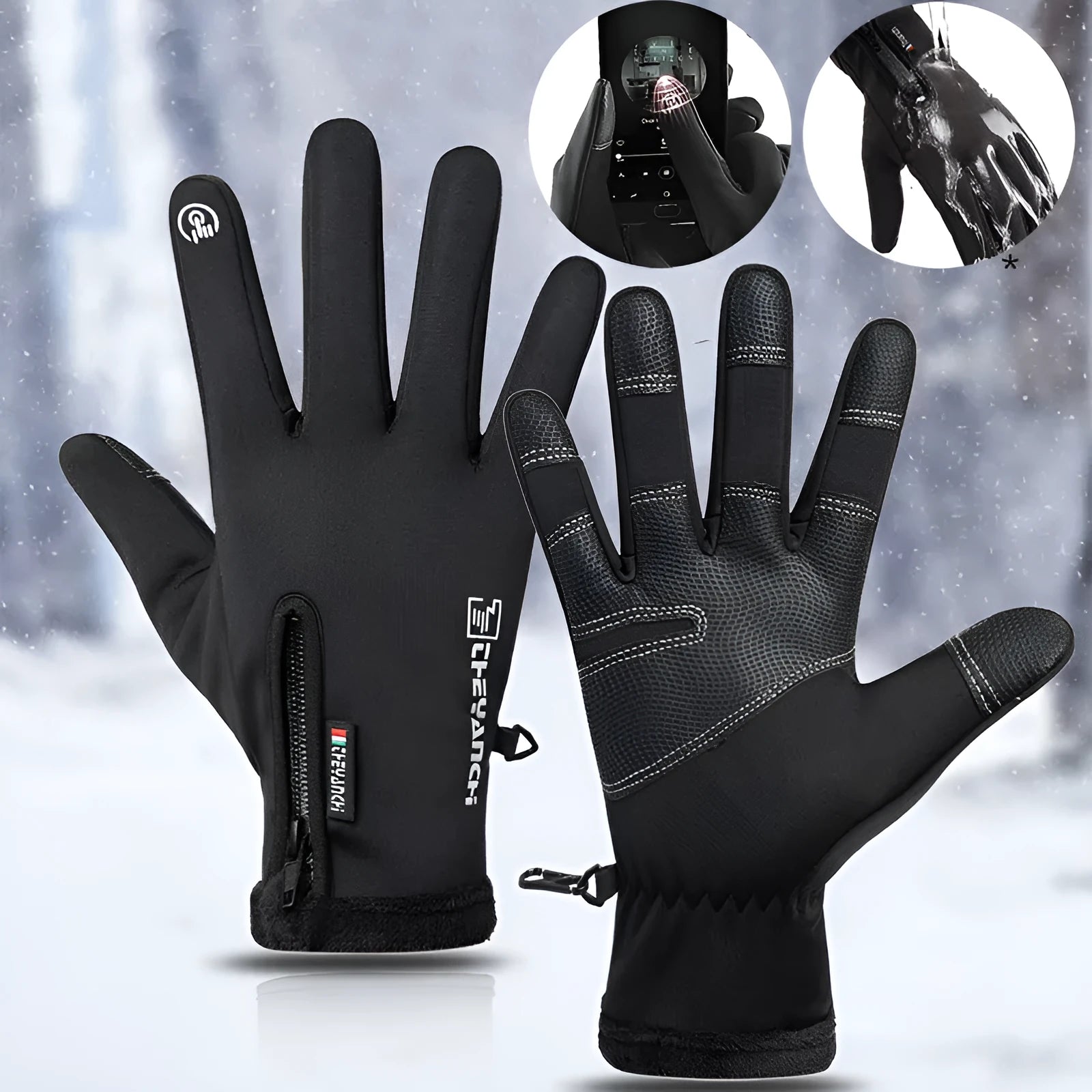 Winter gloves touchscreen non-slip waterproof windproof unisex black grey cycling ski sport gloves