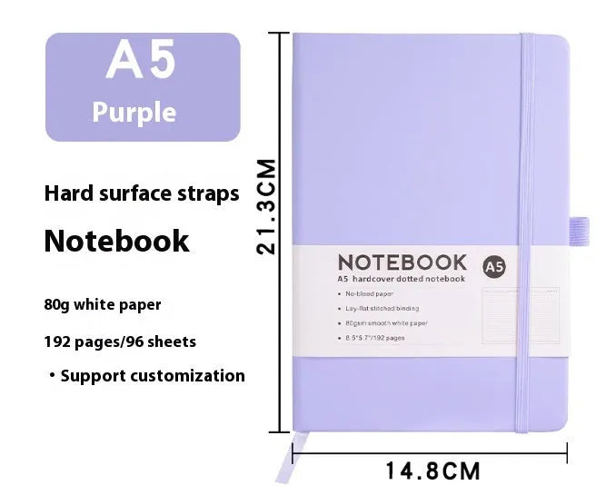 A5 Skin Feeling PU leather diary notebook with horizontal lined pages open on a desk