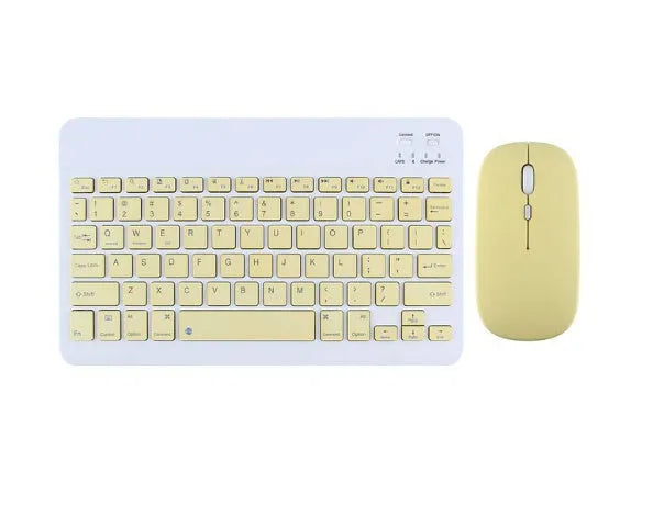 Bluetooth keyboard for tablet in ABS plastic, showing colour options including white, green, and pink.