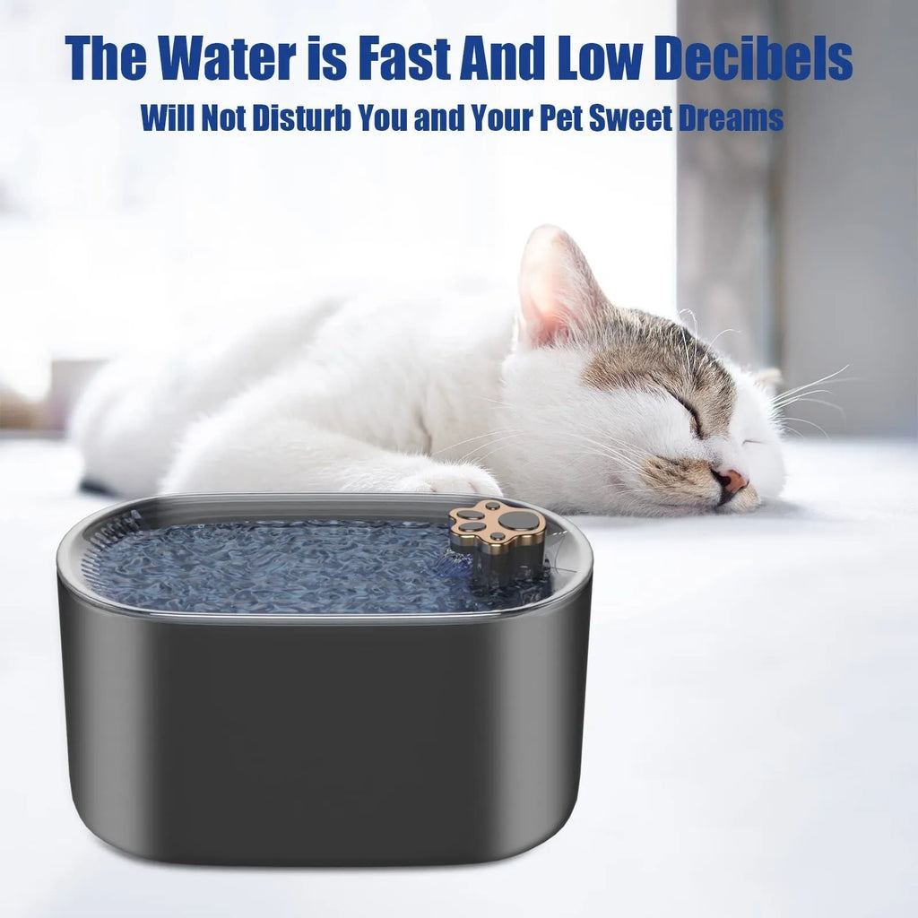 Berlin blue automatic pet water fountain with triple filter and LED light on a wooden floor.