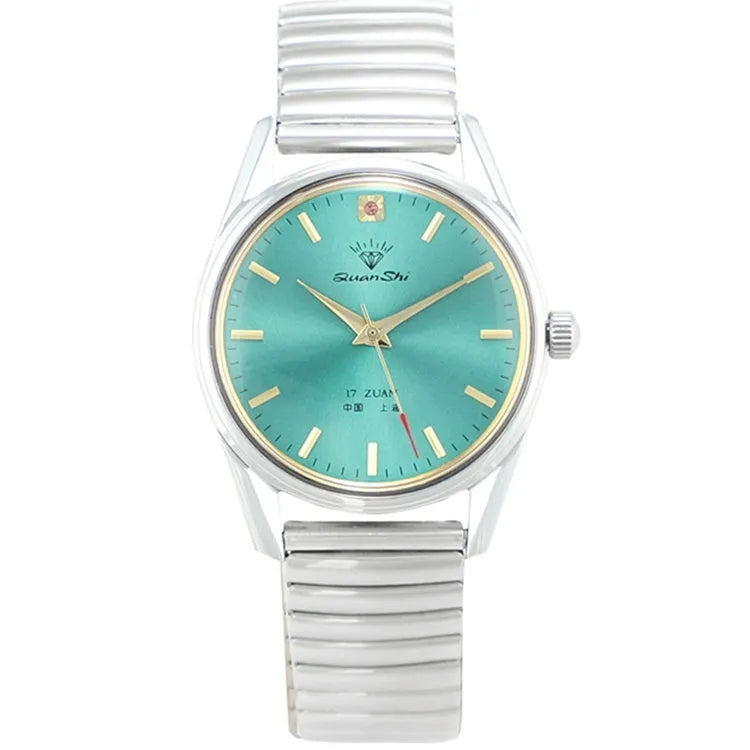 Men's watch with green dial and choice of leather, steel, or spring strap on 38mm alloy case