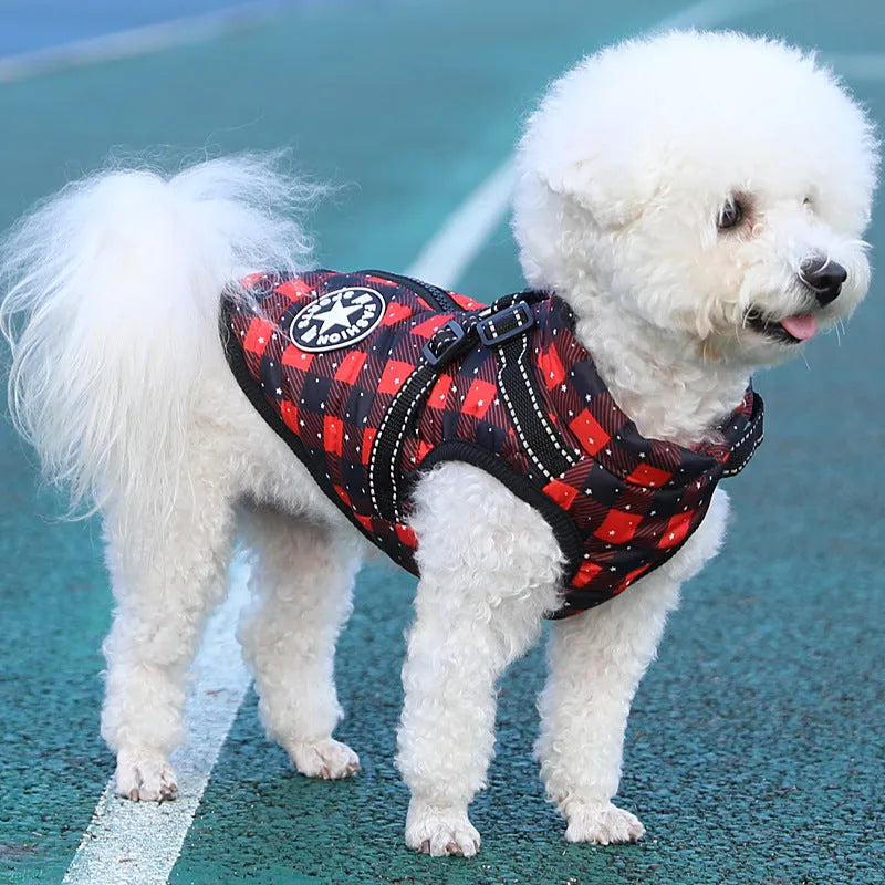 Pet warm dog cotton coat with thickened fleece lining in blue, size L