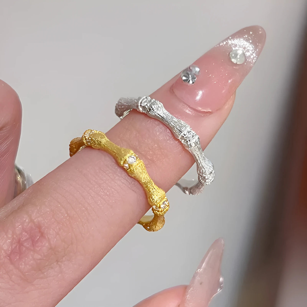 925 sterling silver bamboo joint ring brushed finish gold colour for women
