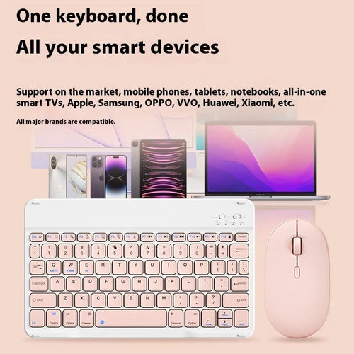 Bluetooth keyboard for tablet in ABS plastic, showing colour options including white, green, and pink.
