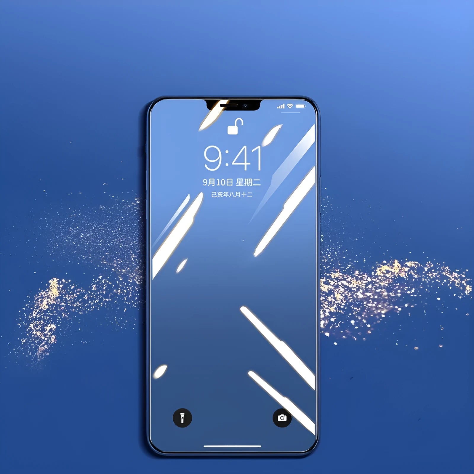 Tempered glass iPhone screen protector showing anti-fingerprint and scratch-resistant properties