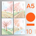 Pack of ten thread-bound A5 and B5 softcover notebooks showing multiple design styles including kraft paper and illustrated covers.