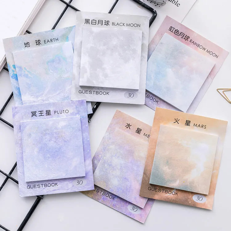 Square planet oil painting sticky note pad 7.3cm with assorted cover colours