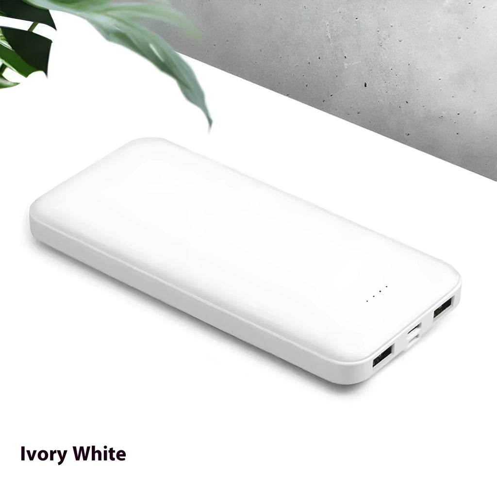 Ultra-thin white mini power bank 10000mAh with Type-C port and compact design