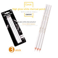 Three white charcoal pencils with wooden casings for sketching and highlighting on dark paper