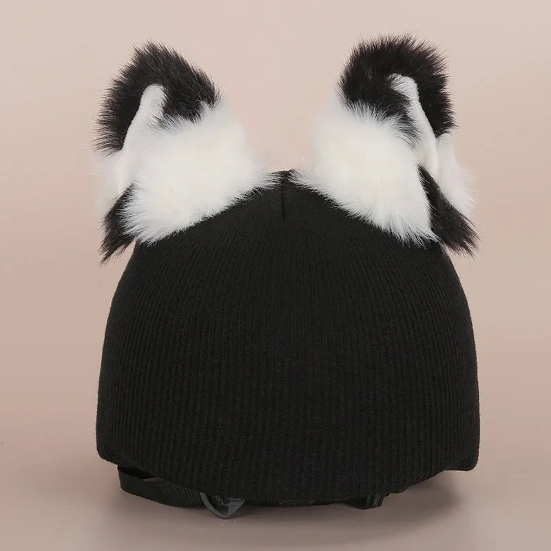 Plush fabric cartoon helmet hat decoration for ski helmets in multiple style variations