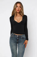 Women's slim-fit pullover top with lace flower decoration on long sleeves