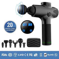 EM03 digital massage gun with LCD screen, six massage heads, and 20 speed levels in black finish