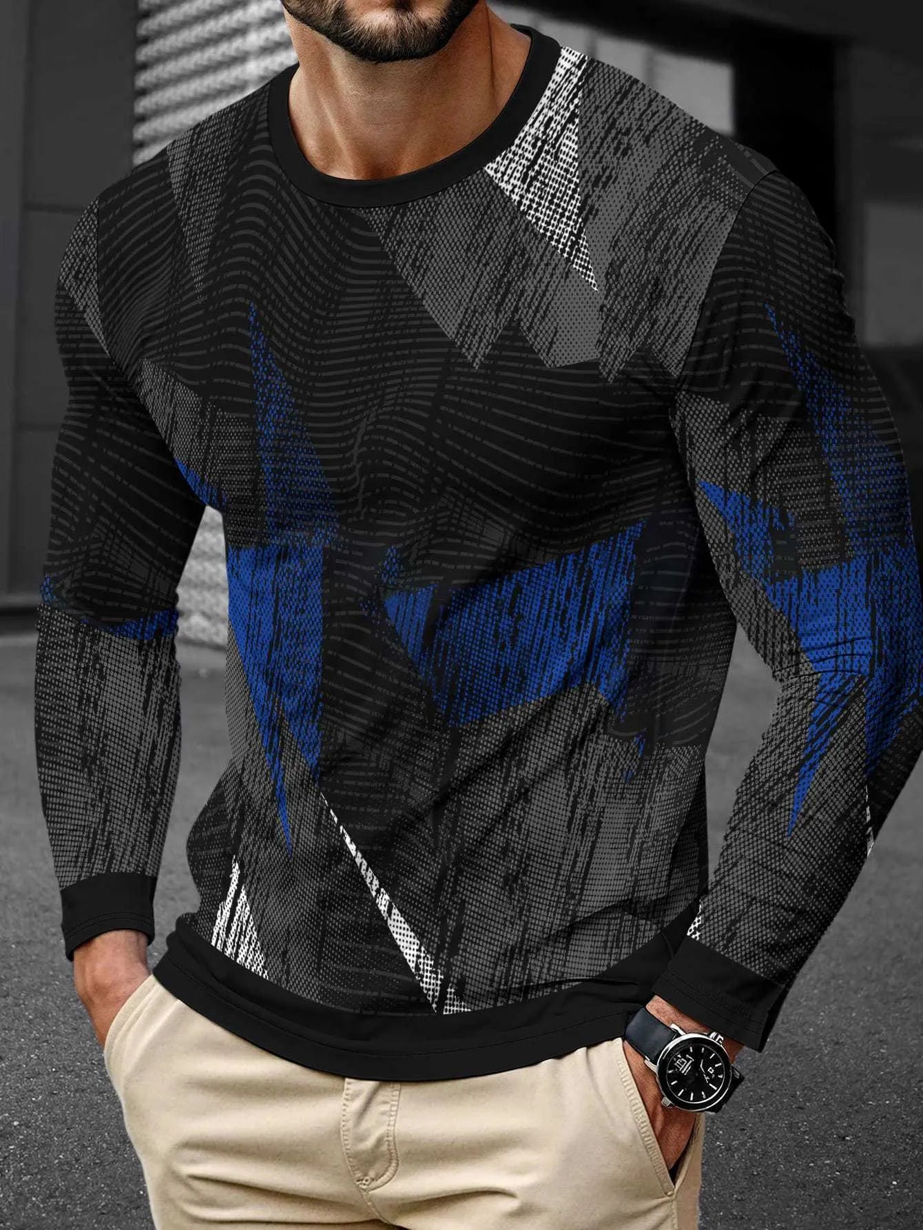 Men's long sleeve round neck milk silk pullover jumper on a hanger, multiple colour options available.