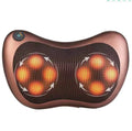 Brown genuine leather massage pillow with 8 heads for neck and shoulder relief