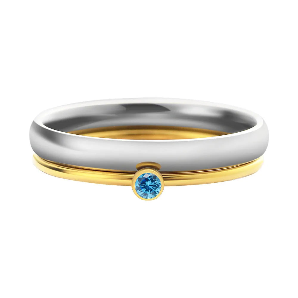 Titanium steel engraved birthstone ring with steel lettering ring handle in geometric shape