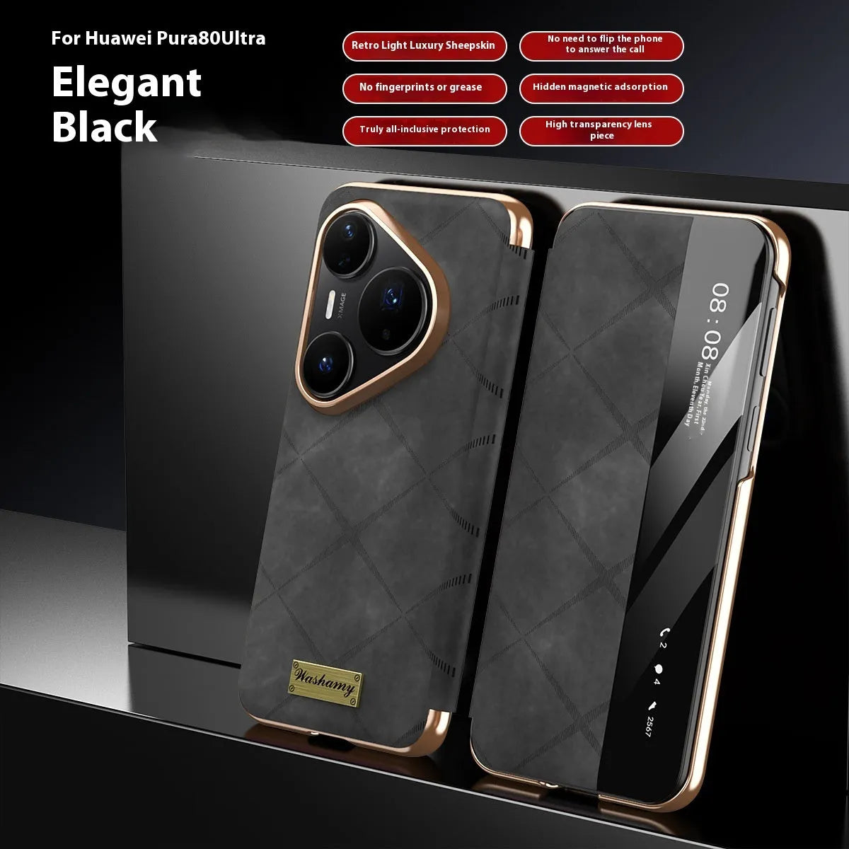 Electroplated diamond grid anti-fingerprint Huawei phone case in imitation leather.