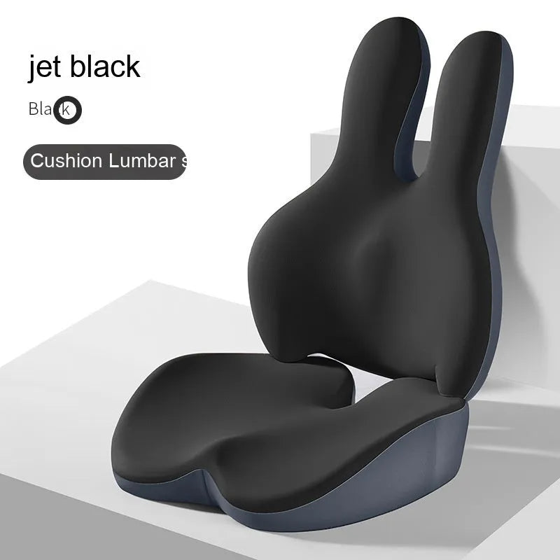 Car seat cushion and lumbar support pad set in a choice of five colours on a car seat.