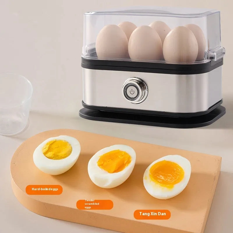 Black stainless steel portable egg boiler with car adapter plug for travel cooking