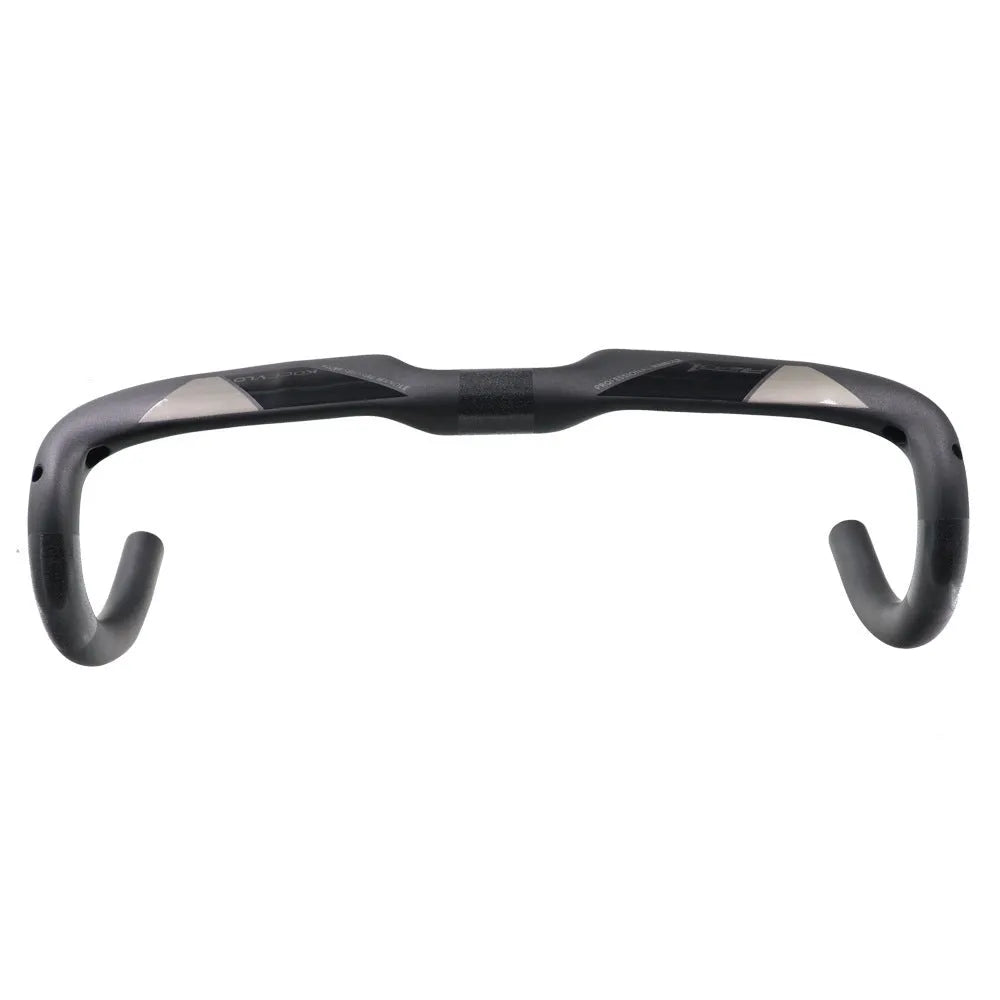 Matt black carbon fibre road bicycle handlebar shown from above, with bent drops.