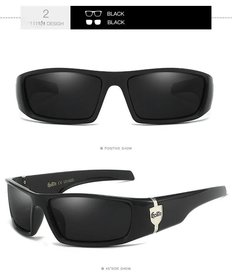 Bandit style hip hop polarized sunglasses in box-style design with multiple colour options