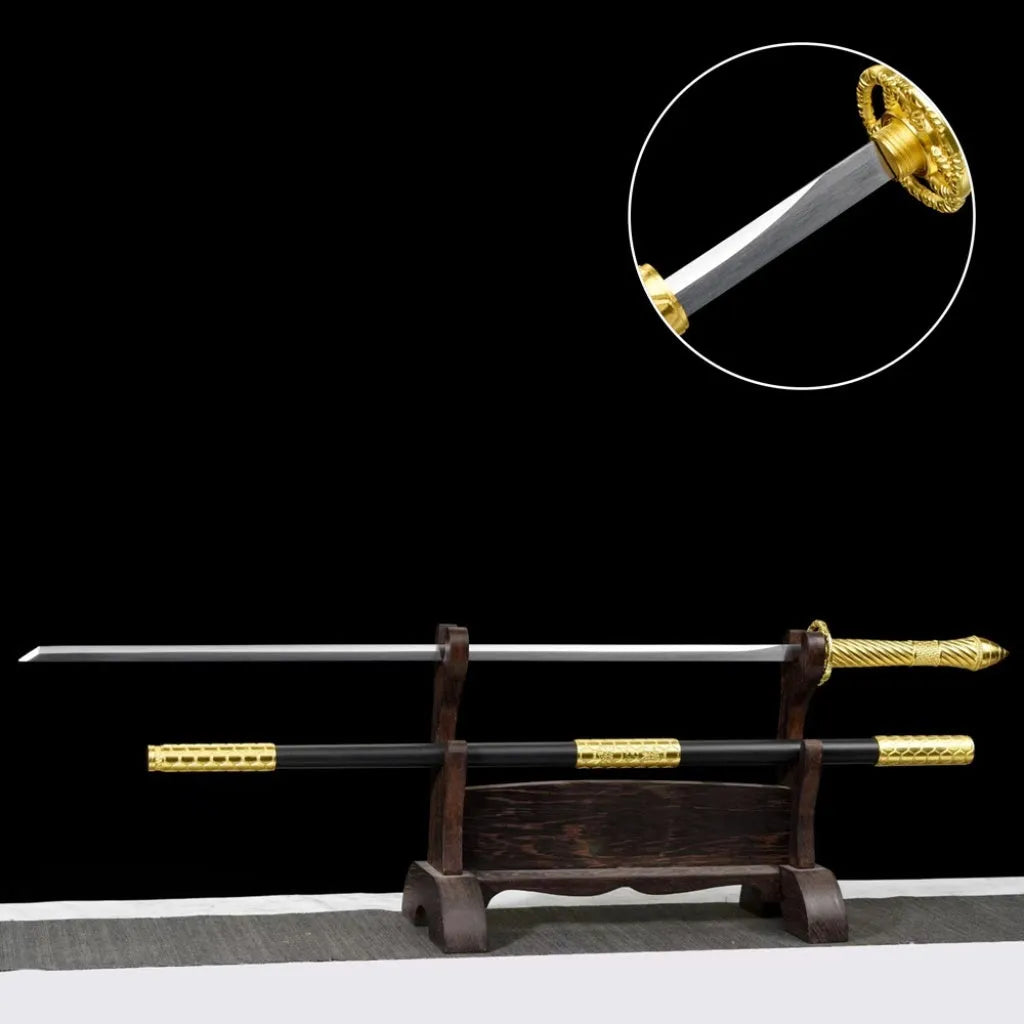 Handmade integral tang sword 95cm manganese steel blade unsharpened black catana display piece