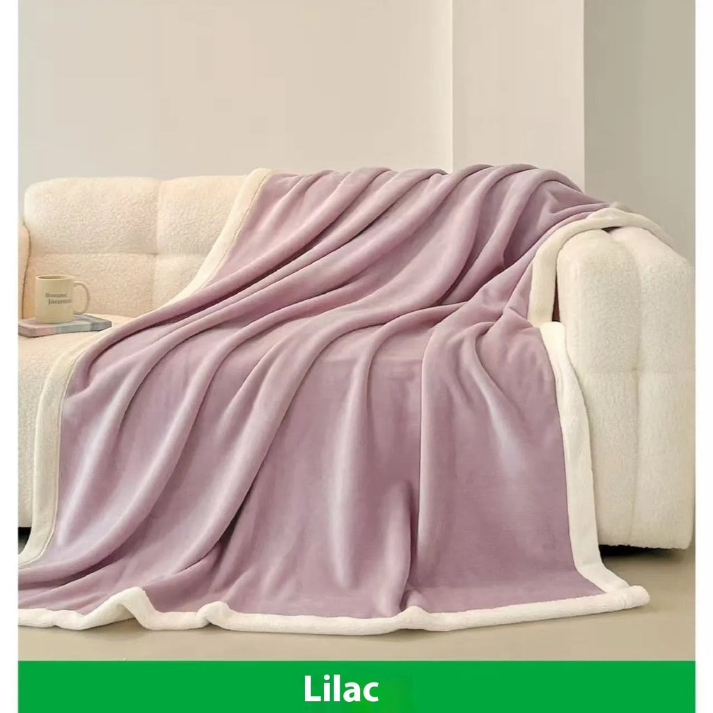 Soft flannel blanket solid colour light luxury style pink size 150x200 cm on bed