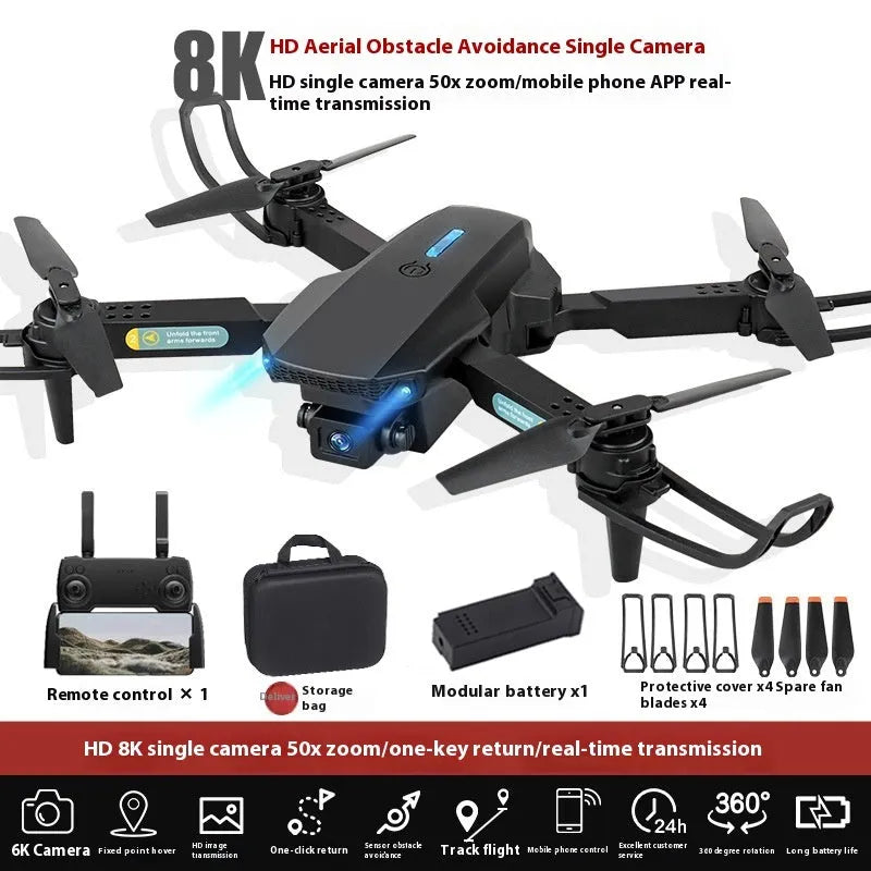 S138 black folding obstacle avoidance drone with dual camera and carbon fibre appearance on display