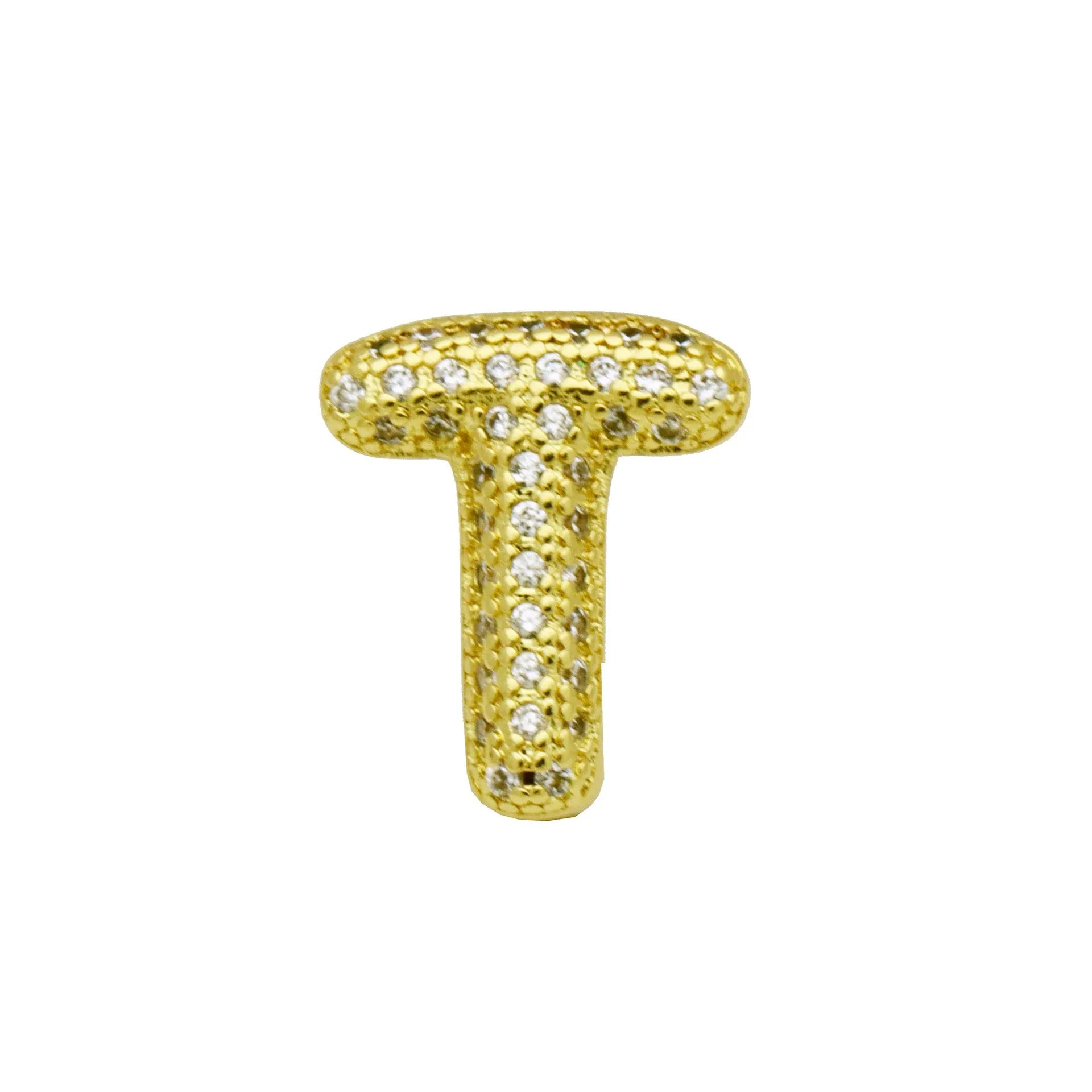 Copper letter bracelet with a single 'A' charm featuring micro inlaid zirconium detail on a gold-finished chain.