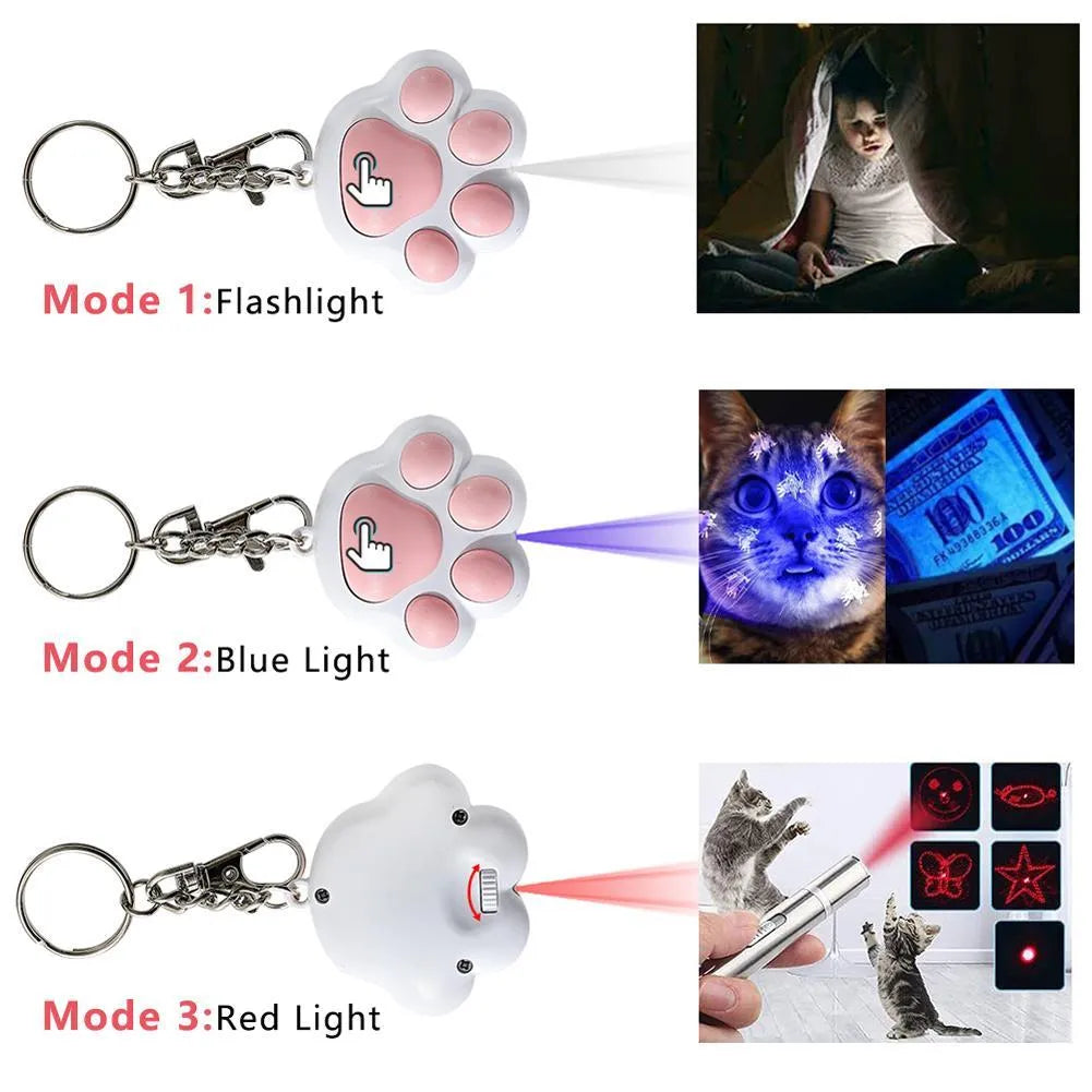 Pink and black USB rechargeable infrared cat teaser toy with keychain measuring 5cm